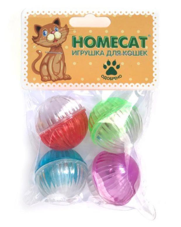 

Игрушка для кошек HOMECAT Мячи пластиковые разноцветные с колокольчиком 4 см, 4 шт