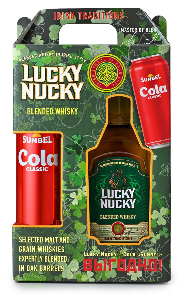 виски nucky thompson 3 года россия 0 7 л Набор Виски Lucky Nucky купажированный Россия 0,45 л + Cola Classic 0,7 л