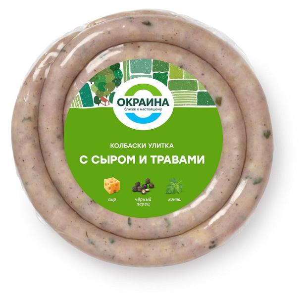 

Колбаски полукопченые Окраина Улитка с сыром и травами, 400 г