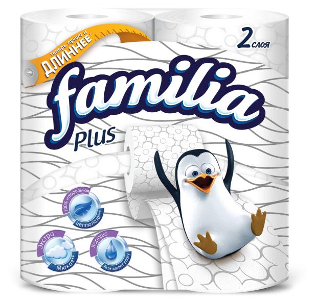 

Туалетная бумага Familia plus белая 2 слоя, 4 рулона