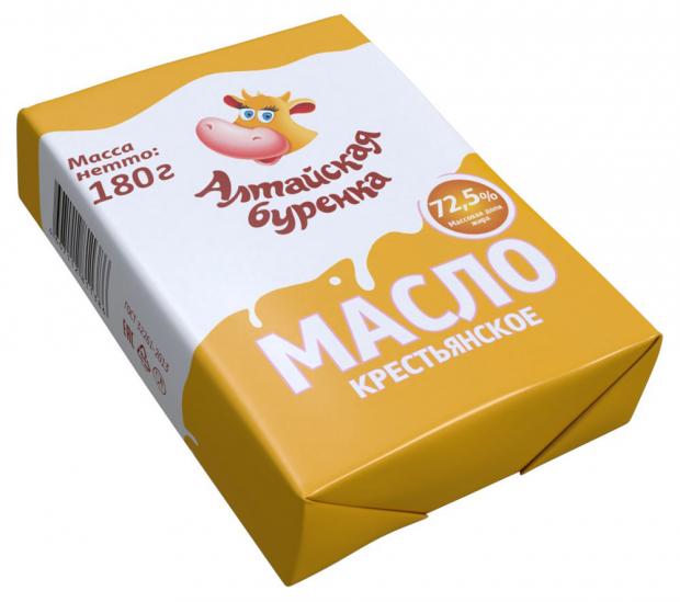 Масло сладкосливочное Алтайская Буренка Крестьянское 72,5% БЗМЖ, 180 г