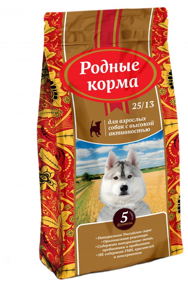 Сухой корм для взрослых собак с высокой активностью Родные корма курица, 2,43 кг