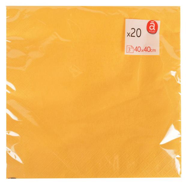 

Салфетки бумажные 3-слойные Actuel желтые 40х40 см, 20 шт