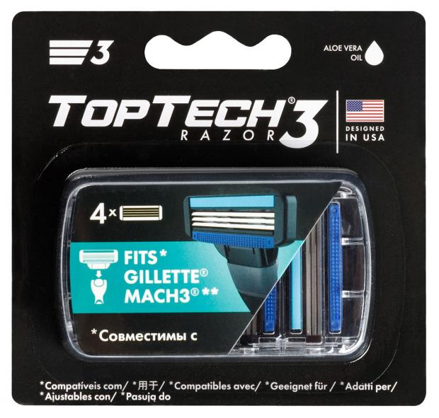 Сменные кассеты Toptech Razor 3 с тремя лезвиями, 4 шт бритва и сменные кассеты toptech razor 3 1 шт