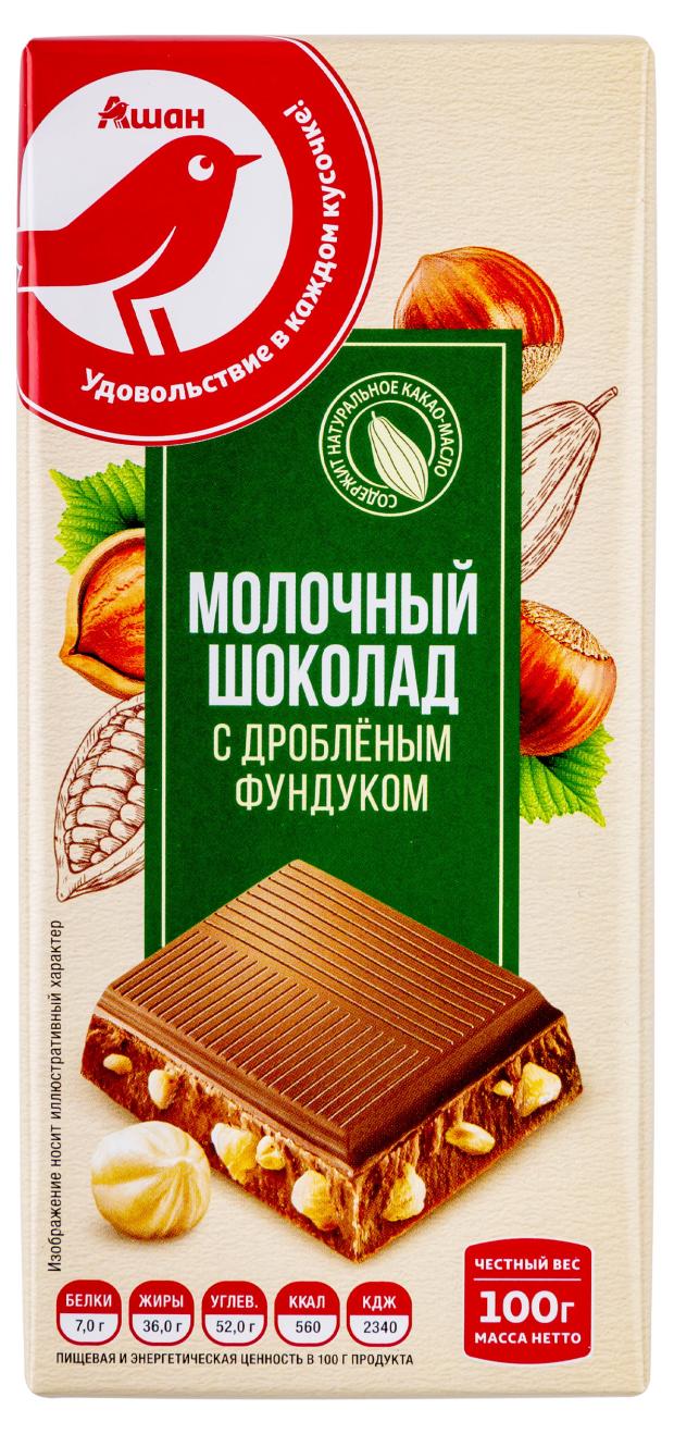 батончик ашан красная птица протеиновый шоколад 40 г Шоколад АШАН Красная птица молочный с дробленым фундуком, 100 г