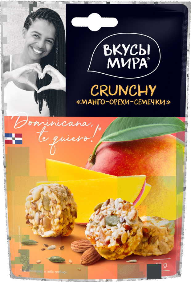 Кранчи из семечек Вкусы мира манго-орехи, 50 г