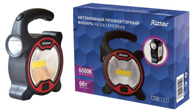 

Фонарь прожекторный Ritter автономный светодиодный COB LED 6Вт 3хАА IP23