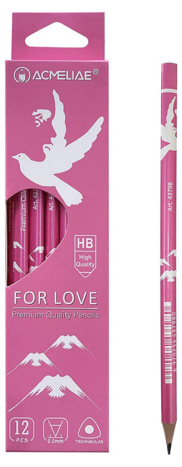 

Карандаш чернографитный ACMELIAE HB For Love трехгранный, 1 шт