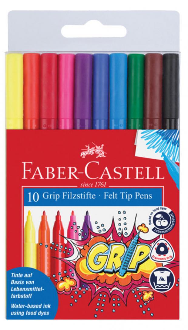 Фломастеры Faber-Castell Grip трехгранные смываемые, 10 цветов