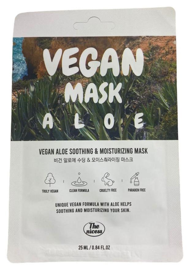 Маска для лица The nicess Vegan Aloe успокаивающая и увлажняющая, 25 мл the nicess маска для лица the nicess vegan с экстрактом семян конопли увлажняющая и успокаивающая 25 мл