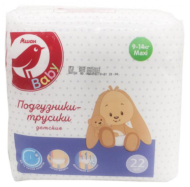 

Подгузники-трусики АШАН maxi 4+ размер 9-14 кг, 22 шт