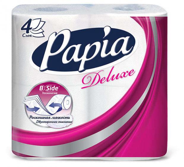 

Туалетная бумага Papia Deluxe белая, 4 слоя 4 рулона
