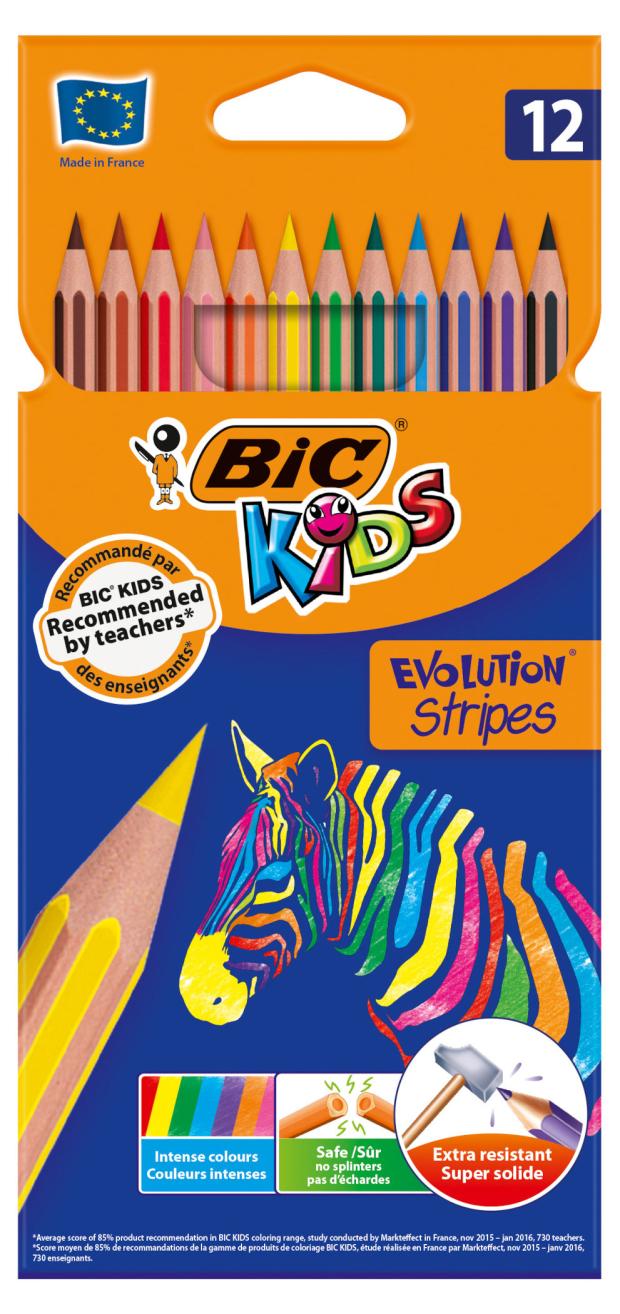 Карандаши цветные BIC Kids Evolution Stripes, 12 цветов