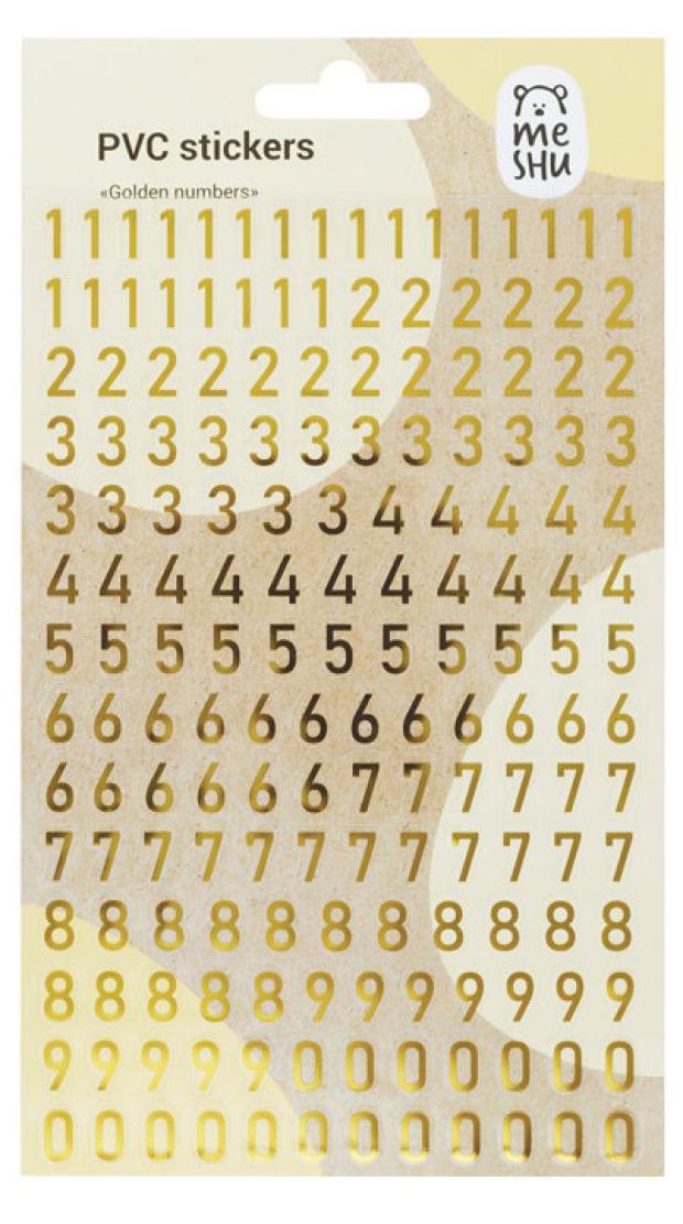 

Наклейки ПВХ Meshu Golden numbers 10х21см фольга, 170 наклеек