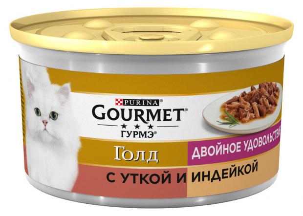

Консервированный корм для кошек Gourmet Gold Двойное удовольствие утка индейка, 85 г