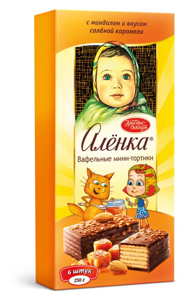 

Тортики вафельные Аленка мини с миндалем и со вкусом соленой карамели, 250 г