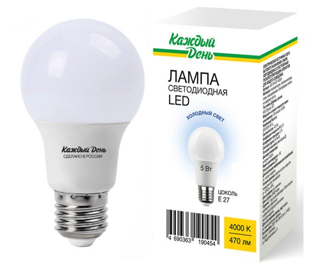 Лампа Каждый день светодиодная LED стандартная холодный свет 5W Е27 49₽