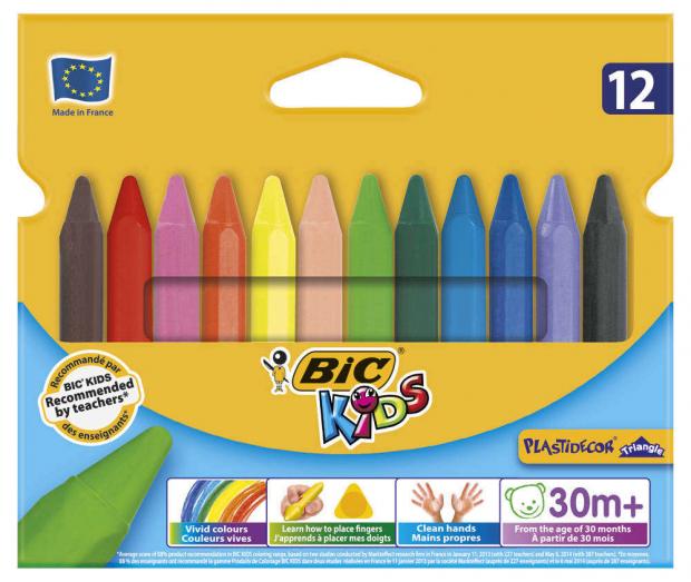 фото Мелки восковые bic kids plastidecor triangle, 12 цветов