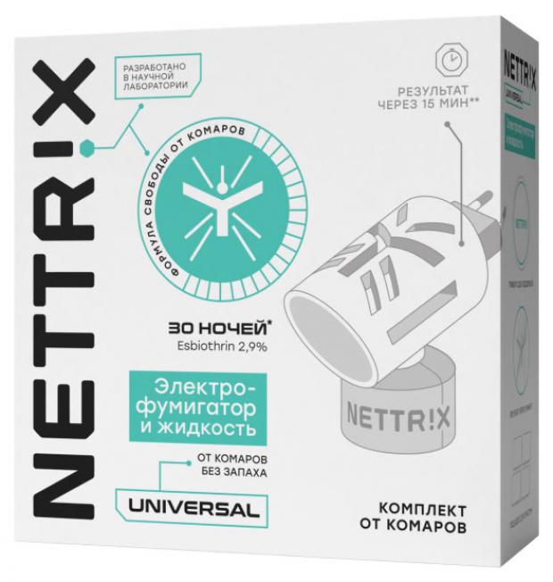 Комплект от комаров NETTRIX Universal электрофумигатор с жидкостью, 30 ночей