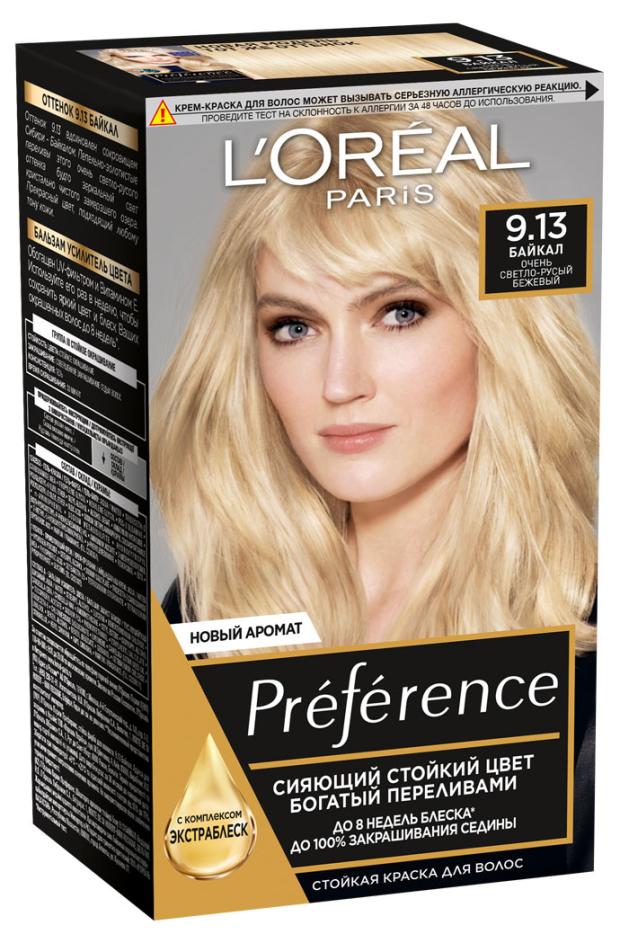 

Краска для волос L'Oreal Paris Preference Стойкая оттенок 9.13 Байкал очень светло-русый бежевый