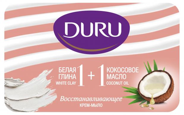 Крем-мыло кусковое Глина&Кокос Duru 1+1, 80 г мыло duru pure