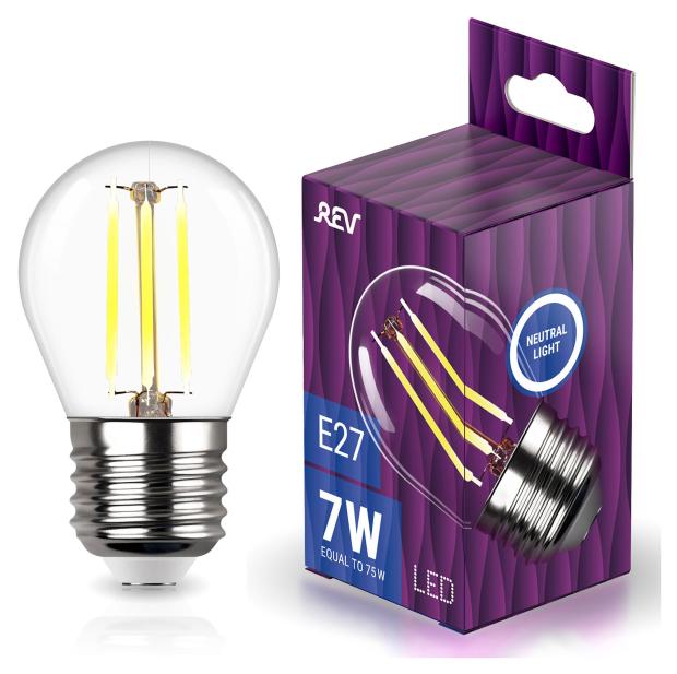 Лампа светодиодная REV DECO Filament шар Premium G45 7Вт E27 4000K 730Лм лампа светодиодная thomson led filament tail candle e14 7вт 730лм 4500k