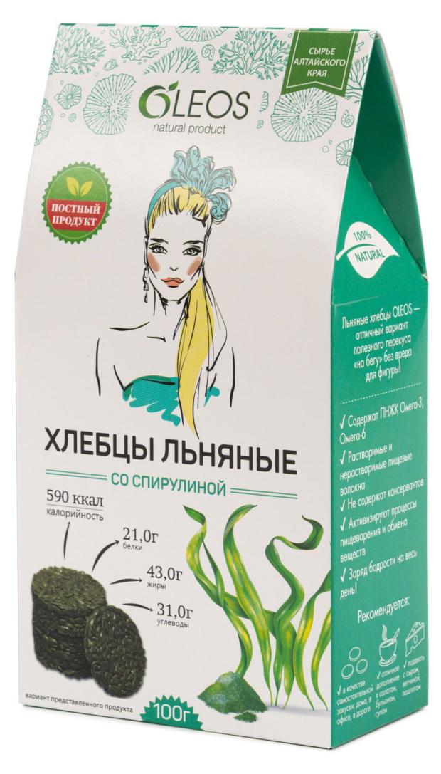 

Хлебцы льняные OLEOS со спирулиной, 100 г