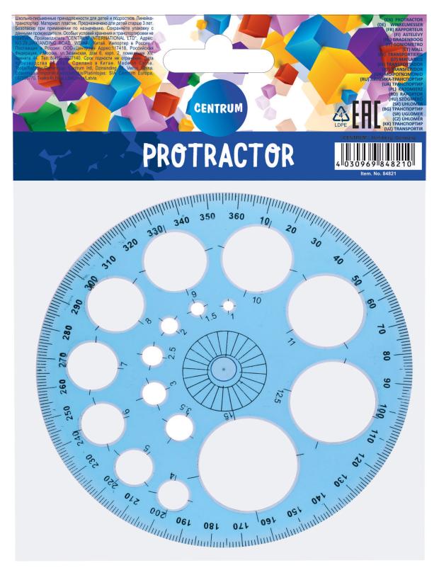 Транспортир пластиковый Centrum 360 гр