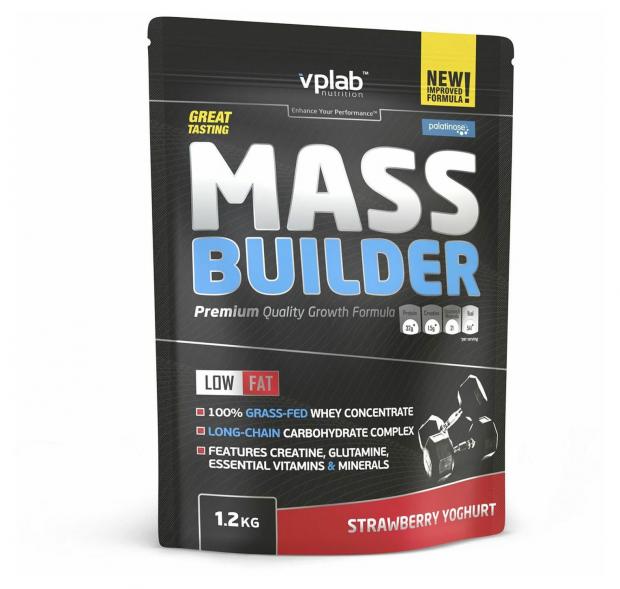 Гейнер VPLab Mass Builder Клубничный йогурт, 1,2 кг