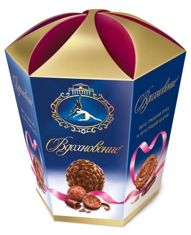 

Конфеты Вдохновение со вкусом грецкого ореха и хрустящим шариком, 155 г