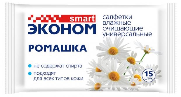 Влажные салфетки Smart Эконом Ромашка, 15 шт