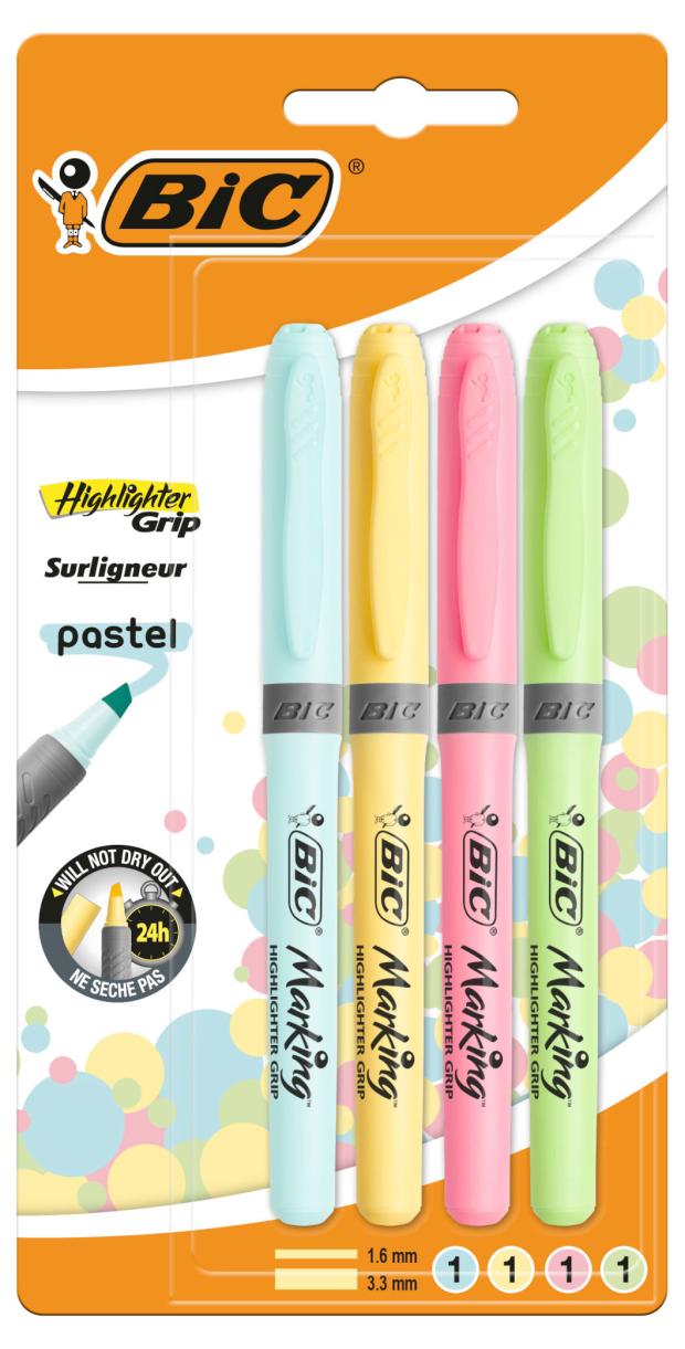 Текстовыделители BIC Highlighter Grip Pastel, 4 шт