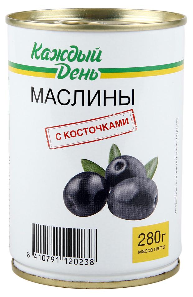 Маслины Каждый день черные с косточками, 280 г