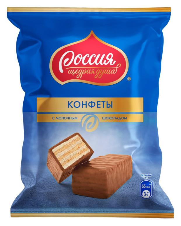

Конфеты шоколадные Россия-Щедрая душа! с вафлей и молочным шоколадом, 128 г