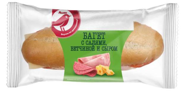 

Багет АШАН Красная птица с салями, ветчиной и сыром, 180 г