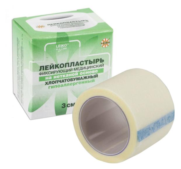 

Лейкопластырей хлопчатобумажный Leiko нетканый, 3х500см
