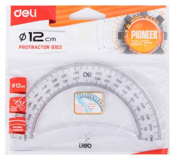 Транспортир Deli Pioneer EG10212 пластик прозрачный градуировка, 12 см