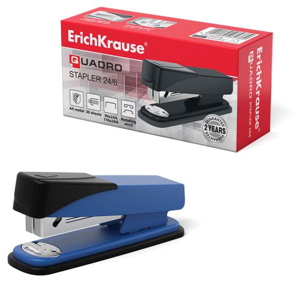 

Степлер ErichKrause Quadro до 30 листов 24/6, 1 шт