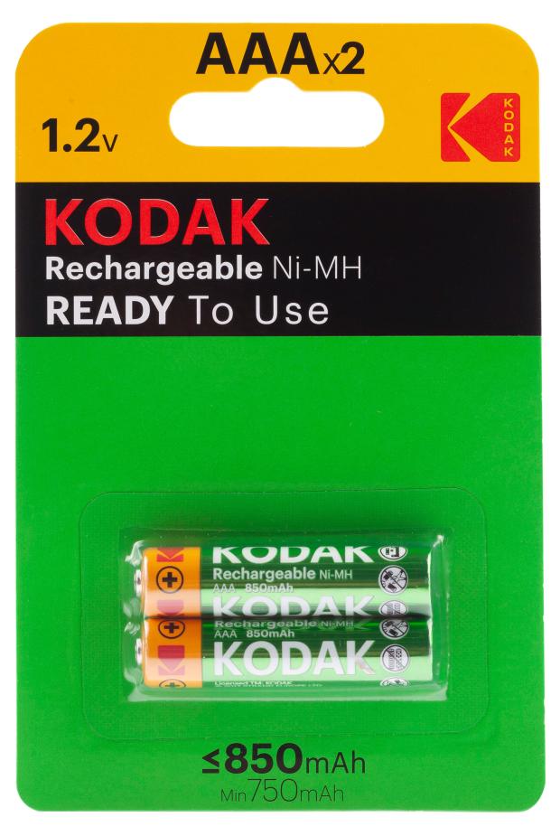 Аккумуляторы NiMH Kodak никель-металлгидридные HR03-2BL 850mАh ААA, 2 шт аккумуляторы nimh kodak никель металлгидридные hr6 2bl 2600mah aa 2 шт