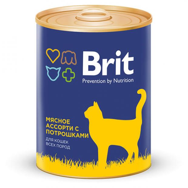 Консервированный корм для кошек Brit мясное ассорти с потрошками, 340 г