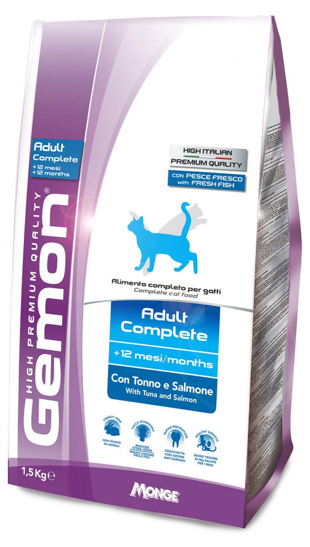 Сухой корм для взрослых кошек Gemon Cat с тунцом и лососем, 1,5 кг