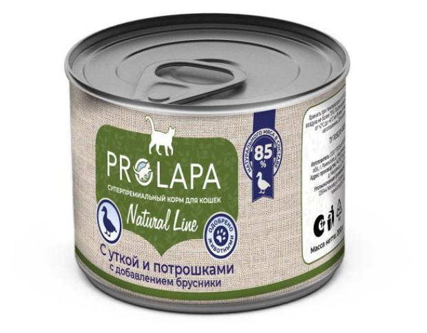 

Влажный корм для кошек Prolapa Natural Line с уткой, потрошками и брусникой, 200 г
