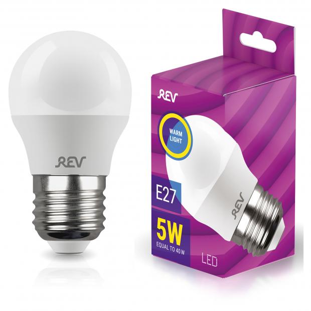 лампа светодиодная rev e27 2700к теплый свет шар 7 вт LED-Лампа шар REV 5-40W E27 Теплый свет