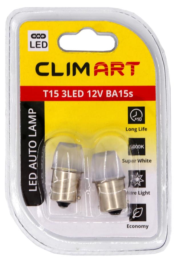 Лампа автомобильная Clim Art Светодиодная T15 3LED 12V, 2 шт цена и фото