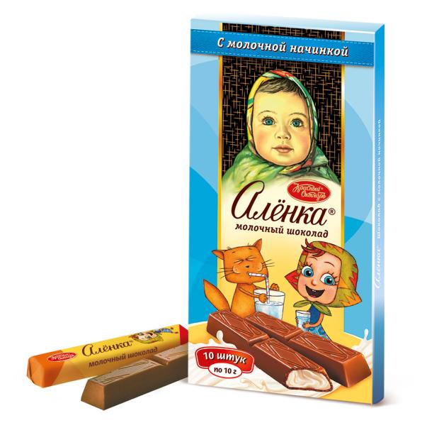 Шоколад Аленка молочный с молочной начинкой в стиках, 100 г