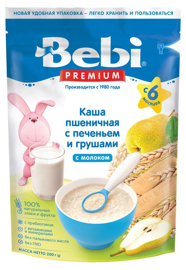 Каша молочная Bebi Premium Пшеничная с печеньем и грушей с 6 мес., 200 г