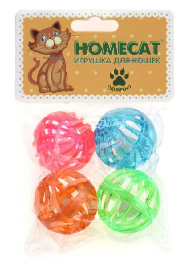 

Игрушка для кошек HOMECAT Мячи пластиковые калейдоскоп с колокольчиком 4 шт, 4 см