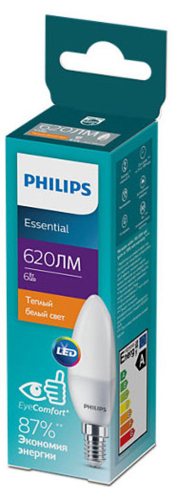 

Лампа светодиодная Philips E14 6,5 Вт свеча теплый свет