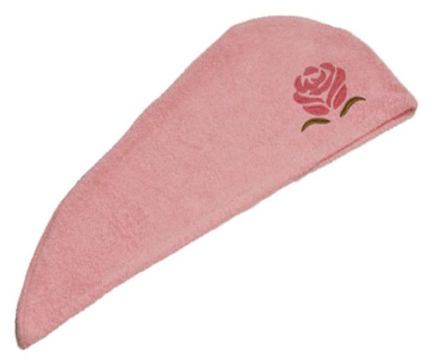 Полотенце-тюрбан женское NAT с вышивкой Роза розовое, 60х23 см