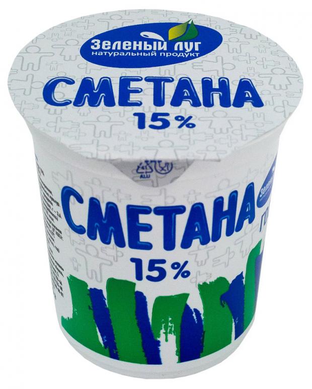Сметана Зеленый луг 15% БЗМЖ, 350 г